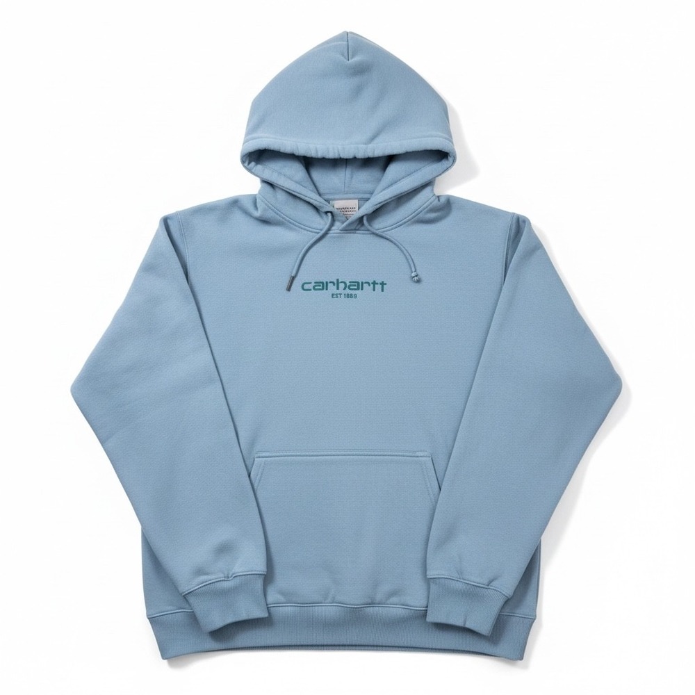 Carhartt Force Relaxed Fit Hoodie Sweatshirt Baby Blue Logo XL Mid Weight Flaw
